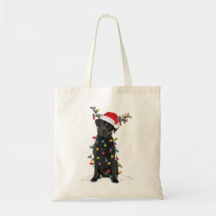 Black Lab Labrador Christmas Tree Light Pajama Dog Tote Bag