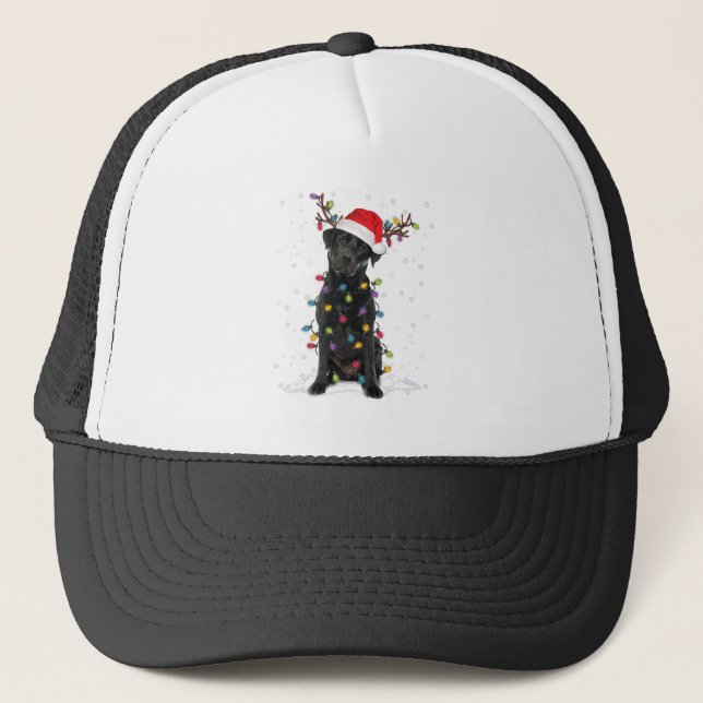 Black Lab Labrador Christmas Tree Light Pajama Dog Trucker Hat (Front)