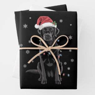Black Lab Labrador Christmas Tree Light Pajama Dog Wrapping Paper Sheet