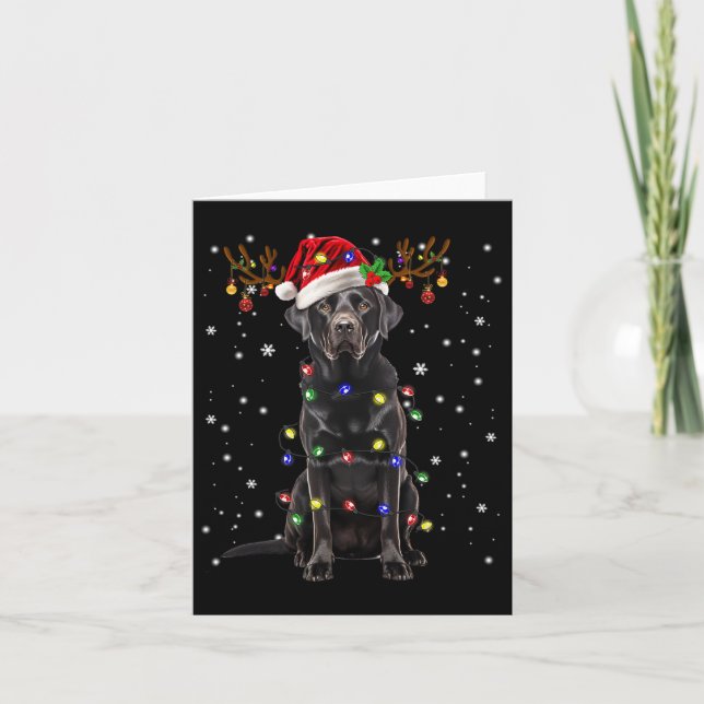 Black Lab Labrador Christmas Tree Reindeer Pajama  Card (Front)