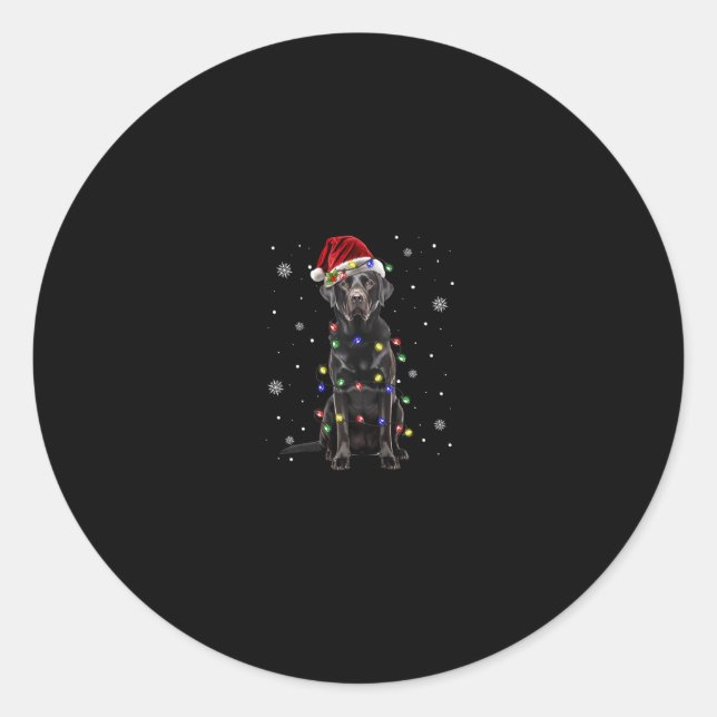 black lab labrador dog christmas lights xmas santa classic round sticker (Front)