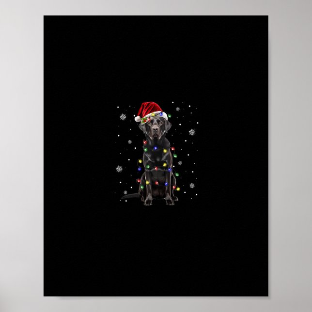 black lab labrador dog christmas lights xmas santa poster (Front)