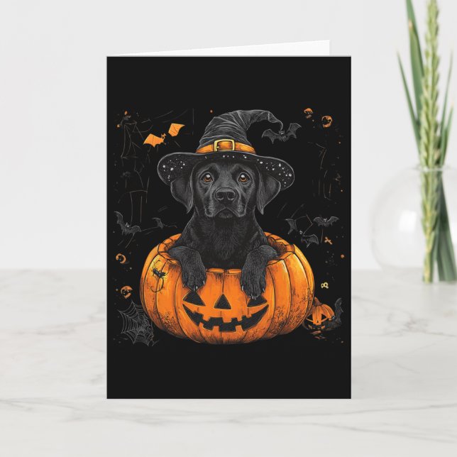 Black Lab Labrador Pumpkin Halloween Thanksgiving  Card (Front)