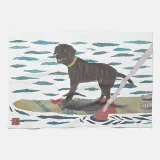 Black Lab, Labrador Retriever, Beach Dog Tea Towel