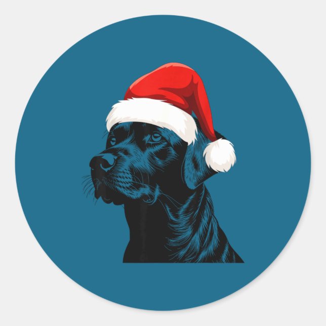 Black Lab Labrador Santa Hat Christmas Holiday Pet Classic Round Sticker (Front)