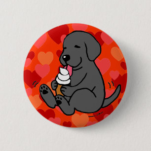 Black Lab Licking Ice Cream with Hearts 6 Cm Round Badge