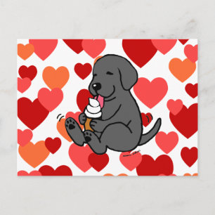 Black Lab Licking Ice Cream with Hearts Postcard