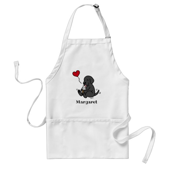 Black Lab Licking Ice Cream with Red Heart Adult A Standard Apron (Front)