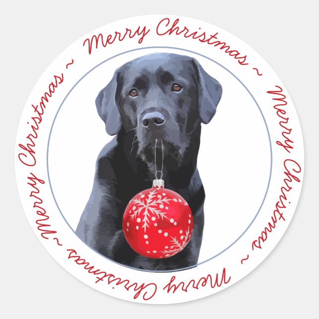 Black Lab Merry Christmas Cute Dog Puppy Labrador Classic Round Sticker (Front)