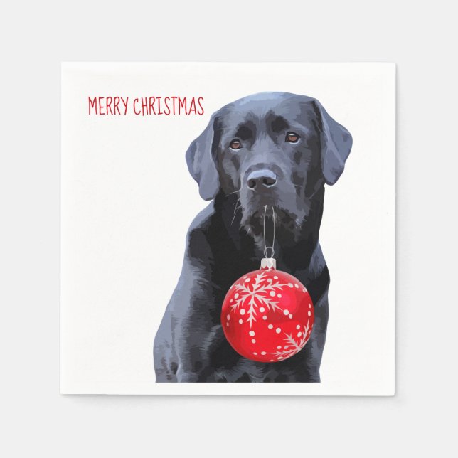 Black Lab Merry Christmas - Cute Labrador Dog Napkin (Front)
