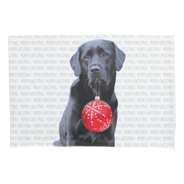 Black Lab Merry Christmas - Cute Labrador Dog Pillowcase (Front)