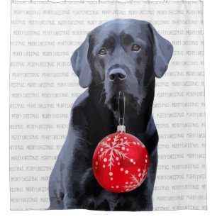 Black Lab Merry Christmas - Cute Labrador Dog Shower Curtain
