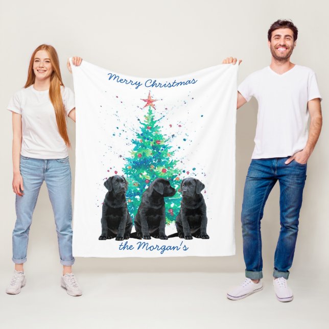 Black Lab Merry Christmas Cute Puppy Labrador Fleece Blanket (In Situ)
