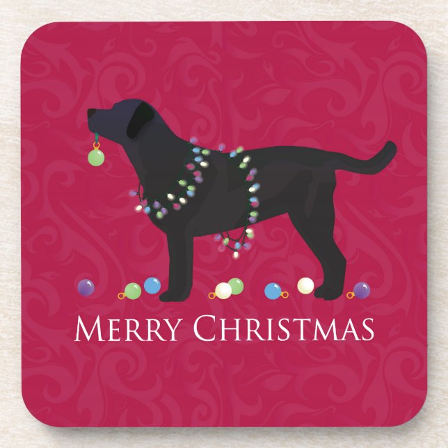 Black Lab Merry Christmas Design Coaster (Front)