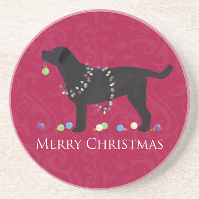 Black Lab Merry Christmas Design Coaster (Front)