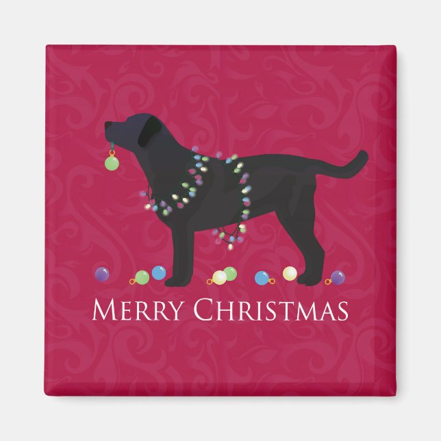 Black Lab Merry Christmas Design Magnet (Front)