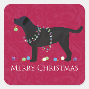 Black Lab Merry Christmas Design Square Sticker