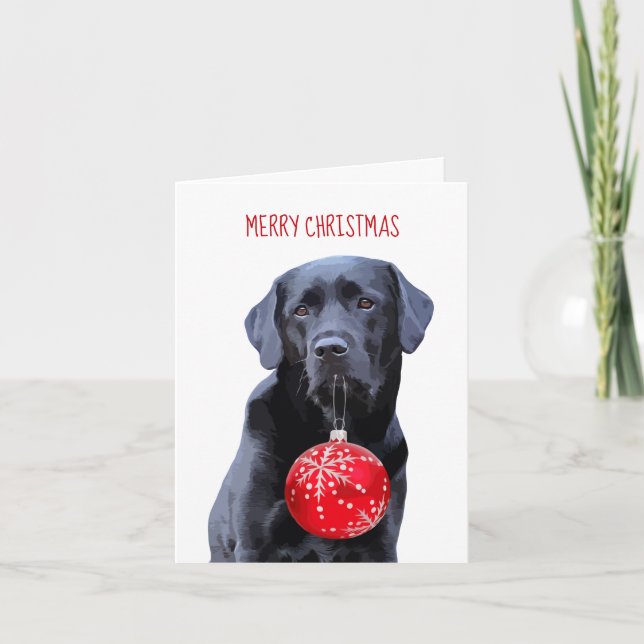 Black Lab Merry Christmas - Labrador Cute Dog Holiday Card (Front)
