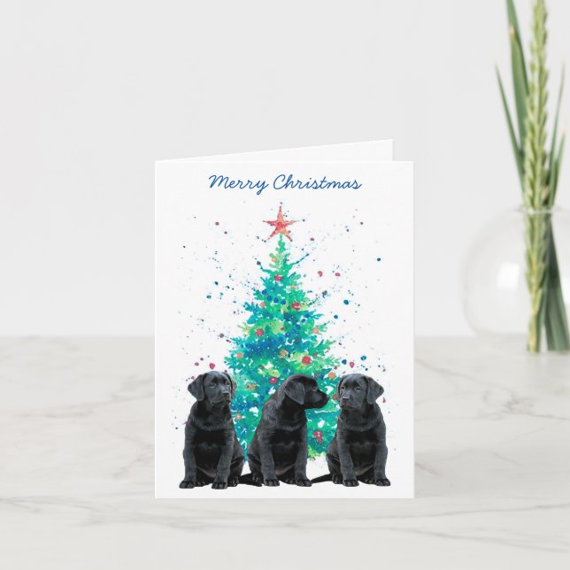 Black Lab Merry Christmas Labrador Cute Dog Puppy Holiday Card (Front)
