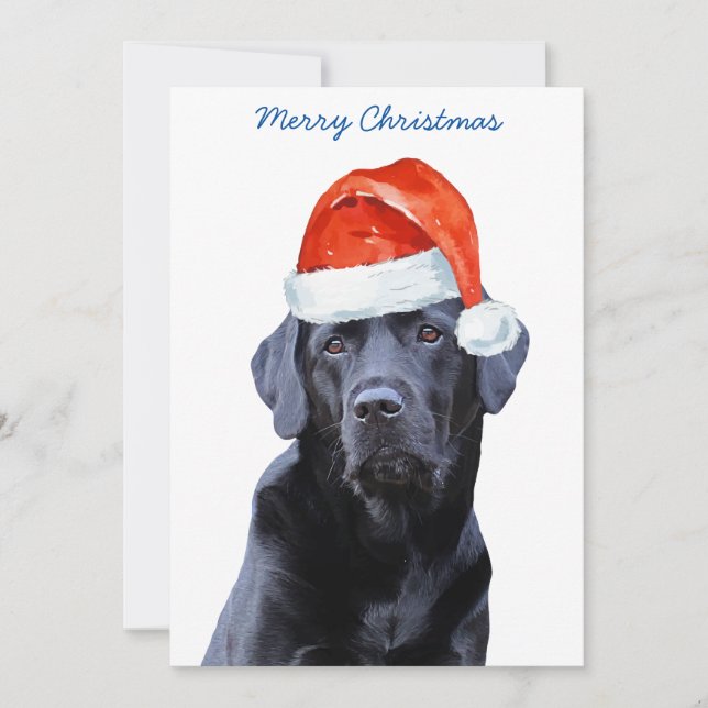 Black Lab Merry Christmas Labrador Cute Santa Dog Holiday Card (Front)