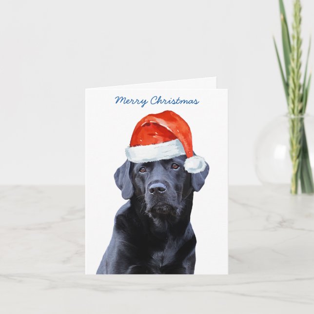 Black Lab Merry Christmas Labrador Cute Santa Dog Holiday Card (Front)