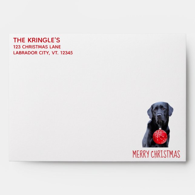 Black Lab Merry Christmas- Labrador Puppy Cute Dog Envelope (Front)