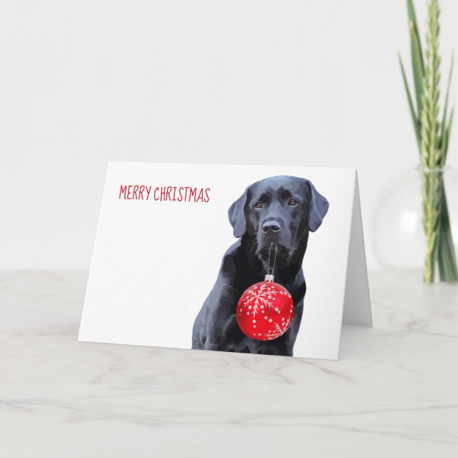 Black Lab Merry Christmas- Labrador Puppy Cute Dog Holiday Card (Front)