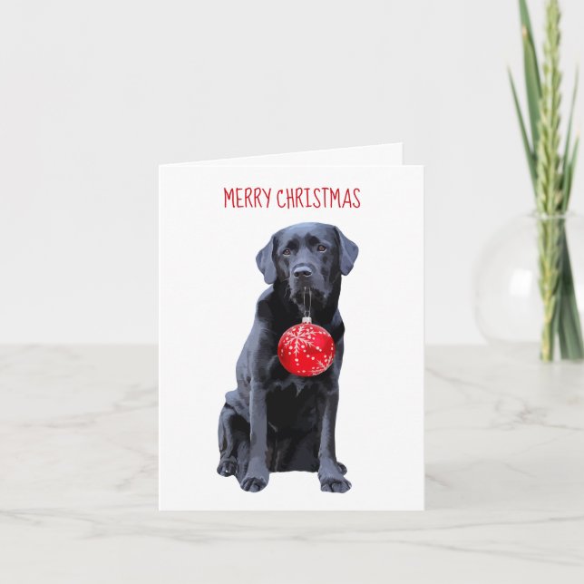 Black Lab Merry Christmas- Labrador Puppy Cute Dog Holiday Card (Front)