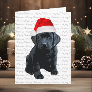 Black Lab Merry Christmas Labrador Puppy Santa Dog Holiday Card