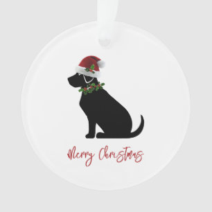 Black Lab Merry Christmas Santa Hat Holly Modern Ornament