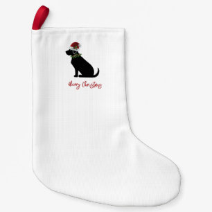 Black Lab Merry Christmas Santa Hat Holly Modern Small Christmas Stocking