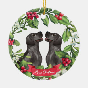 Black Lab Mistletoe Wreath Custom Dog Christmas Ceramic Tree Decoration