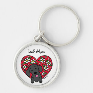 Black Lab Mum Floral Heart Keychain