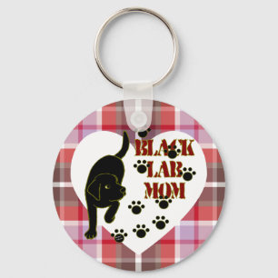 Black Lab Mum Heart and Plaid Key Ring