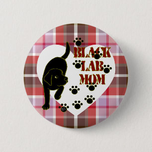 Black Lab Mum & Heart Plaid 6 Cm Round Badge