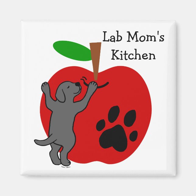 Black Lab Mum's Apple Fridge Magnet (Front)