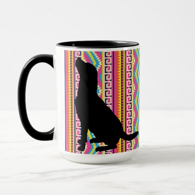 Black Lab on Bright Aztec Stripe Mug (Left)