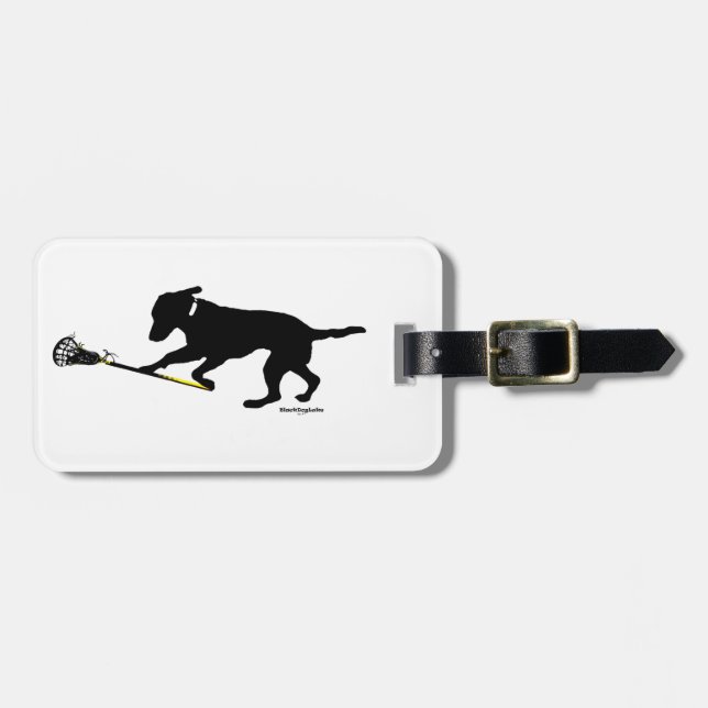 Black Lab Playing Lacrosse Luggage Tag (Front Horizontal)