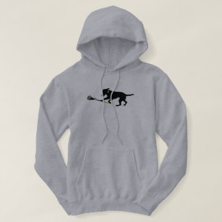Black Lab Playing Lacrosse Mens Hooded Sweatshirt