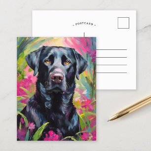 Black Lab Portrait Modern Art Postcard