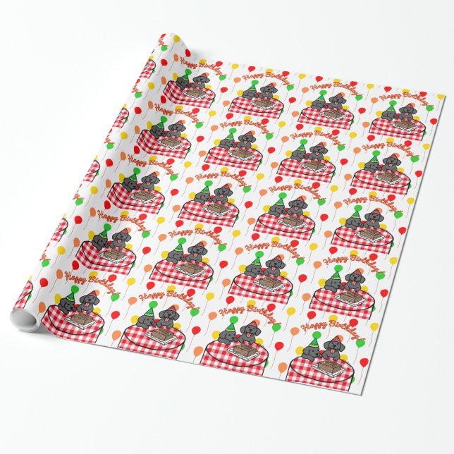 Black Lab Puppies Happy Birthday Wrapping Paper (Unrolled)