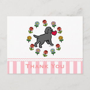 Black Lab Puppy and Red Heart Floral Postcard