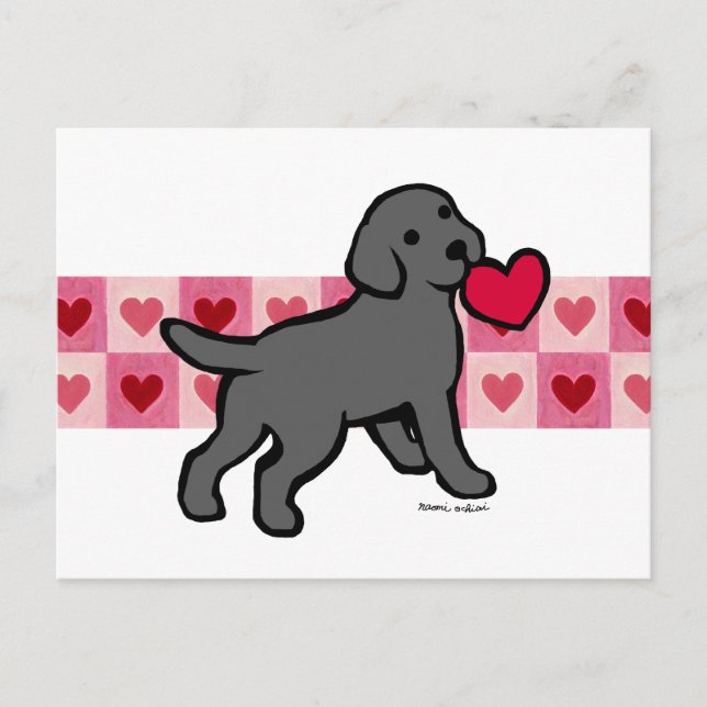 Black Lab Puppy and Red Heart Postcard (Front)