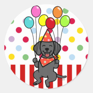 Black Lab Puppy Birthday Balloons Classic Round Sticker