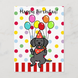 Black Lab Puppy Birthday Balloons Postcard