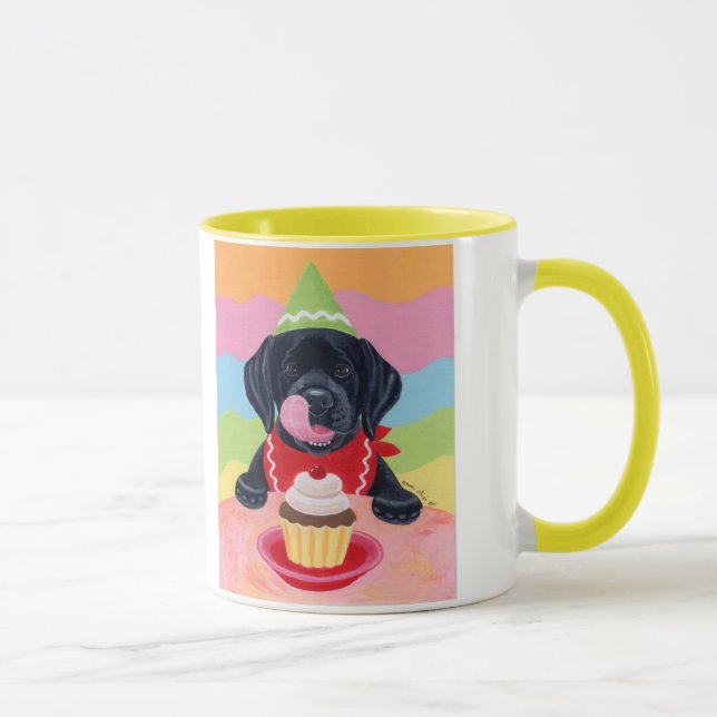 Black Lab Puppy Birthday Cupcake Painting Mug (Right)