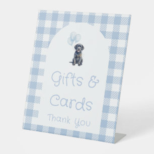 Black Lab Puppy Blue Baby Shower Gifts and Cards Pedestal Sign