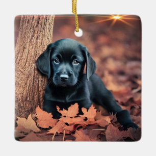 Black Lab Puppy Ceramic Ornament