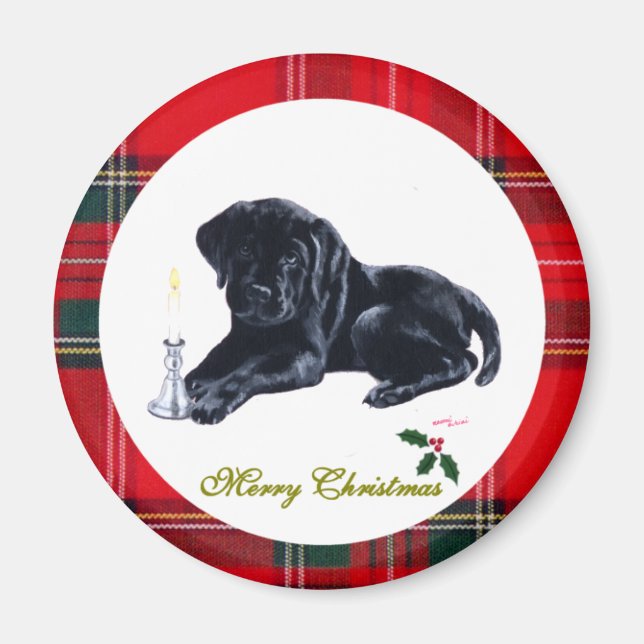 Black Lab Puppy Christmas Magnets (Front)