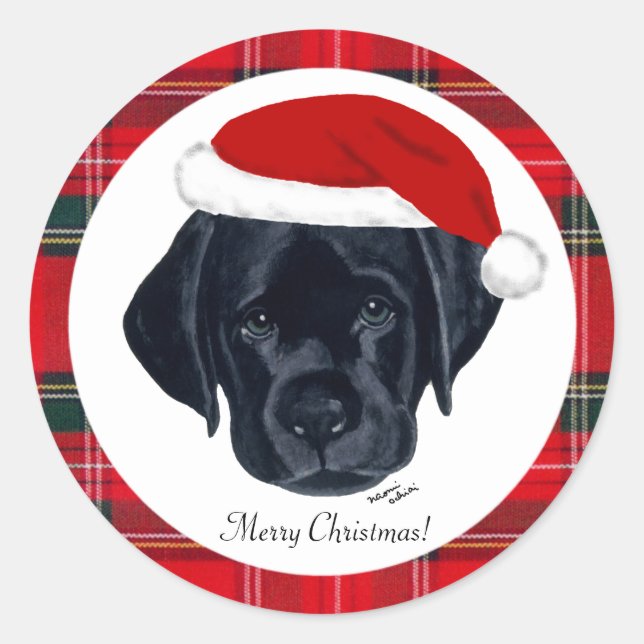 Black Lab Puppy Christmas Santa Stickers (Front)